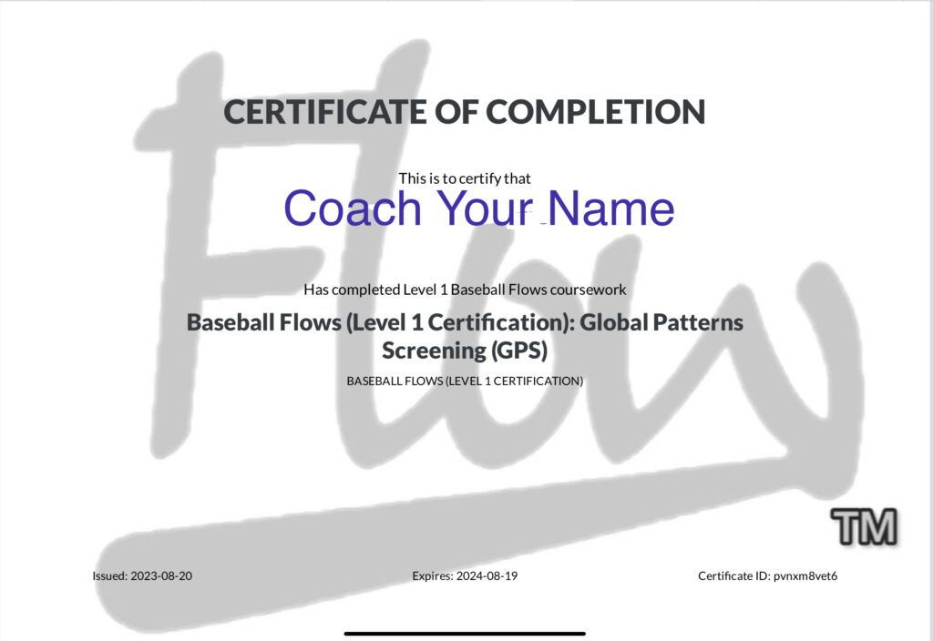 Movement Assessment Certification - Baseball Flows GPS - level 1